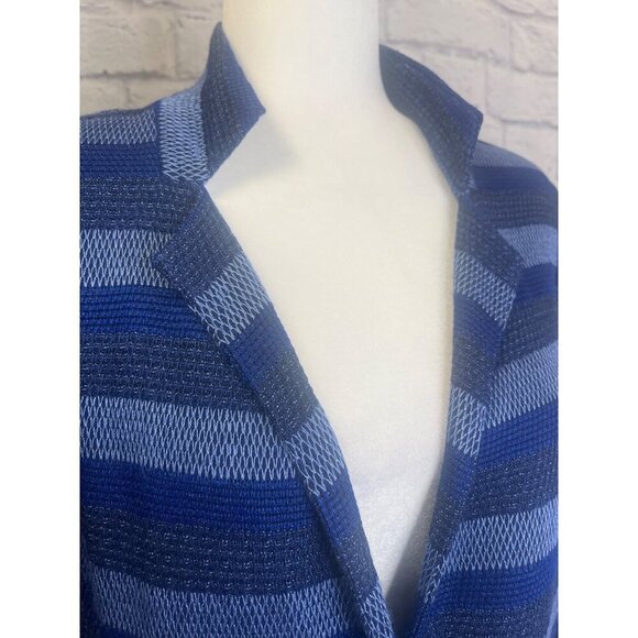 St. John Blue Striped Jacket Ladies Size 14 Long Sleeve Wool Blend Blazer Career - Picture 3 of 11